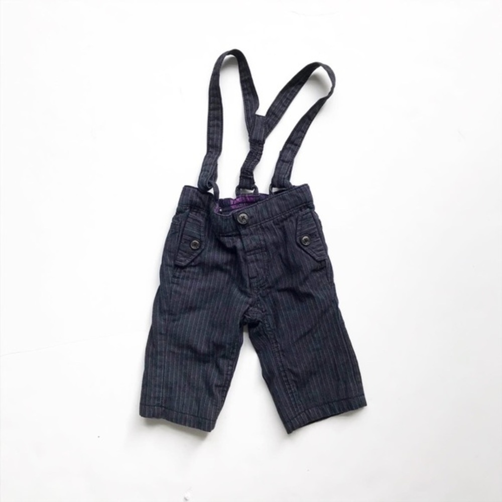 MEXX gray stripe suspender pants EUC 3-6 months